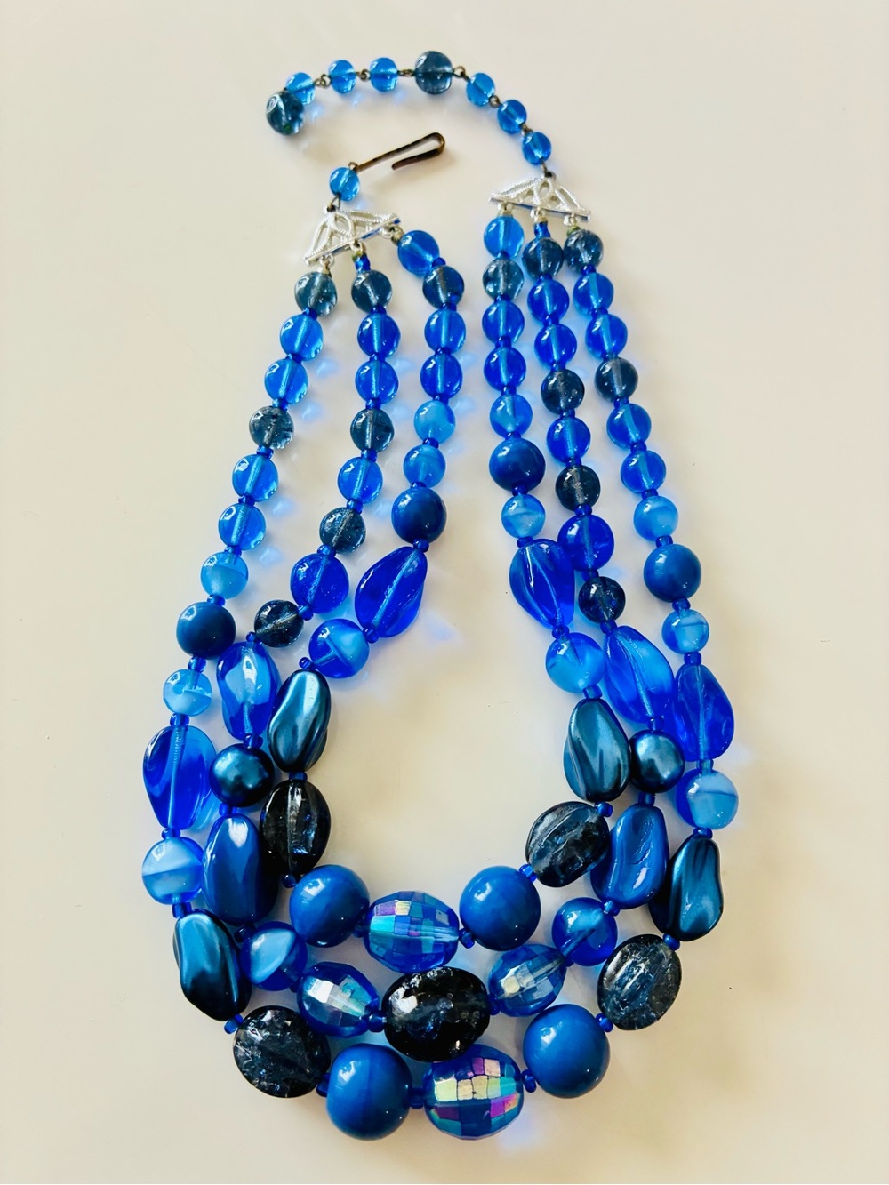 VTG W. GERMANY Bold Multi-Strand Cobalt Blue Beaded Choker Statement Necklace